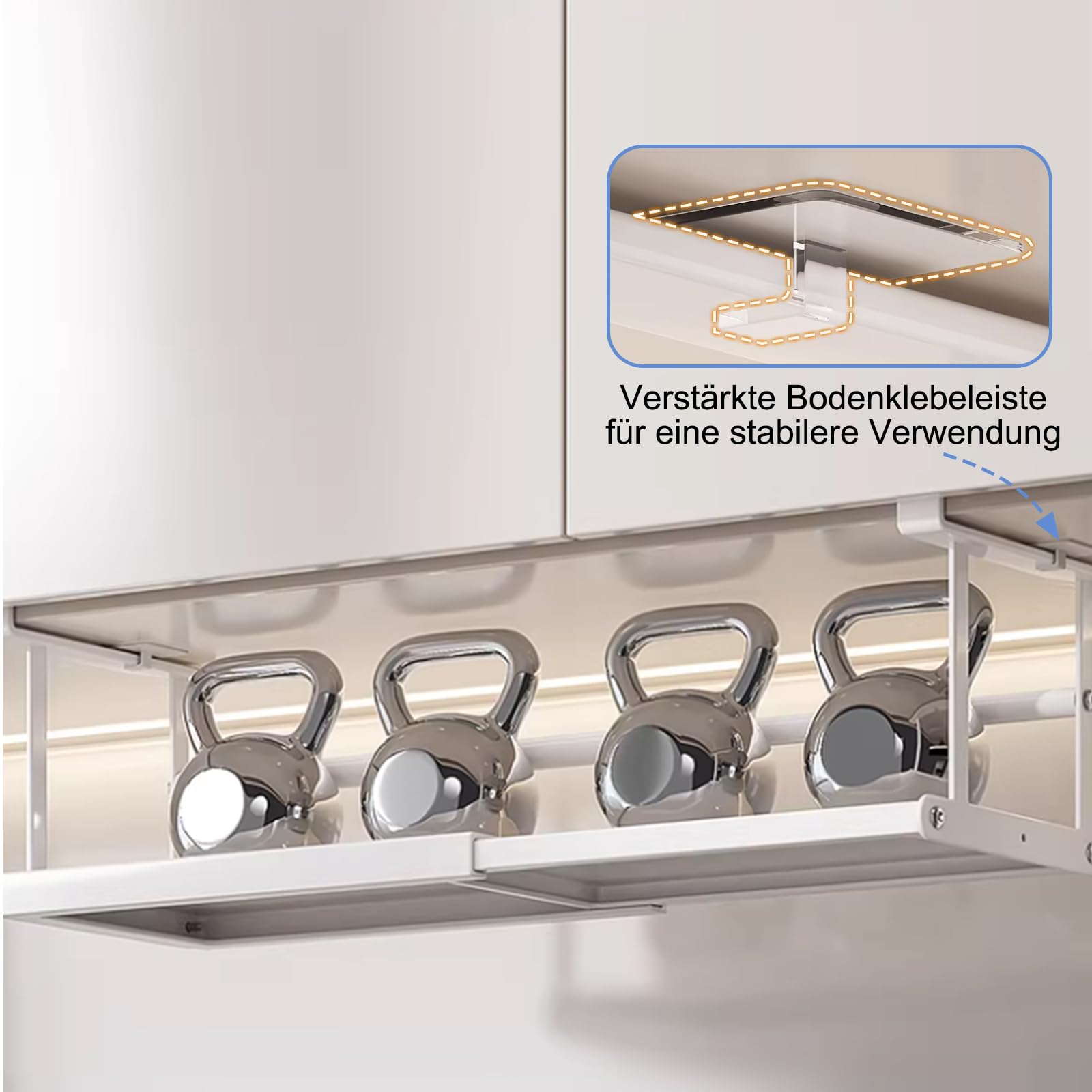 Verstellbares Unterregal Hängekorb aus Metall, 38-70cm, Aufbewahrungskorb für Küchenschränke, Vorratskammern, Schuhschränke und Kleiderschränke - Stabile Metallaufhängung