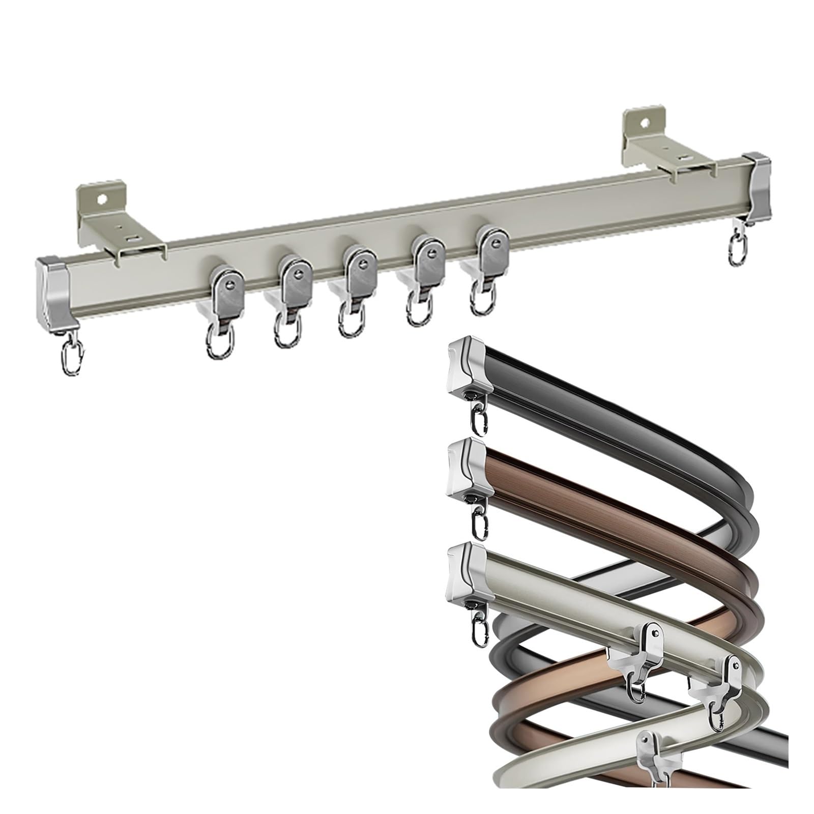 Flexible Bendable Curtain Rod Track System for Camper Van Wall, Hospital/Gazebo/Bedroom/Office Room Dividers Curtain Rail Gliders Set, 3ft 4ft 7ft 8ft 9ft 10ft 12ft 16ft Custom, Cuttable Aluminum(Whit