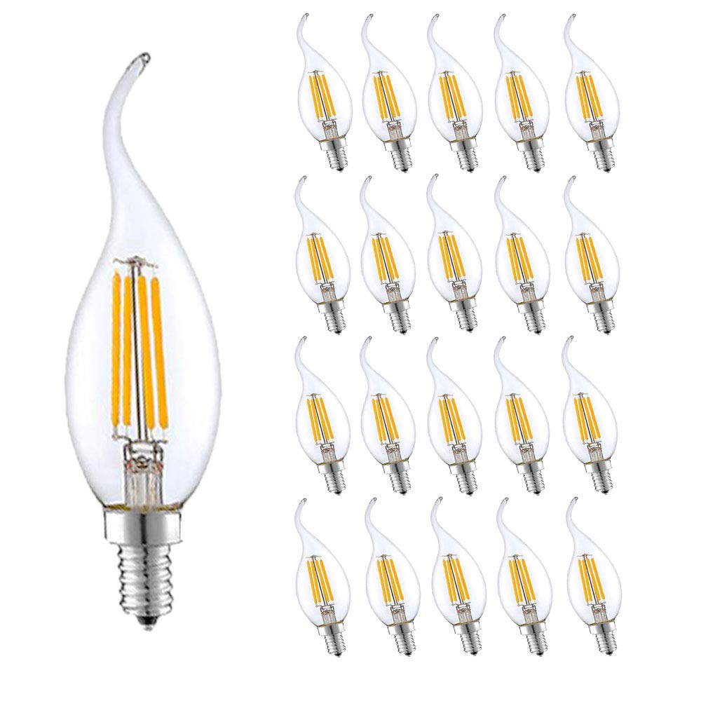20er-Pack E14 LED Kerze Lampe,Retro Nicht Dimmbar Glühfaden Classic Kerzenform Filament,4W(Entspricht 40W Halogenlampe) 2700K Warmweiß 400LM Klare Kerzenlampe