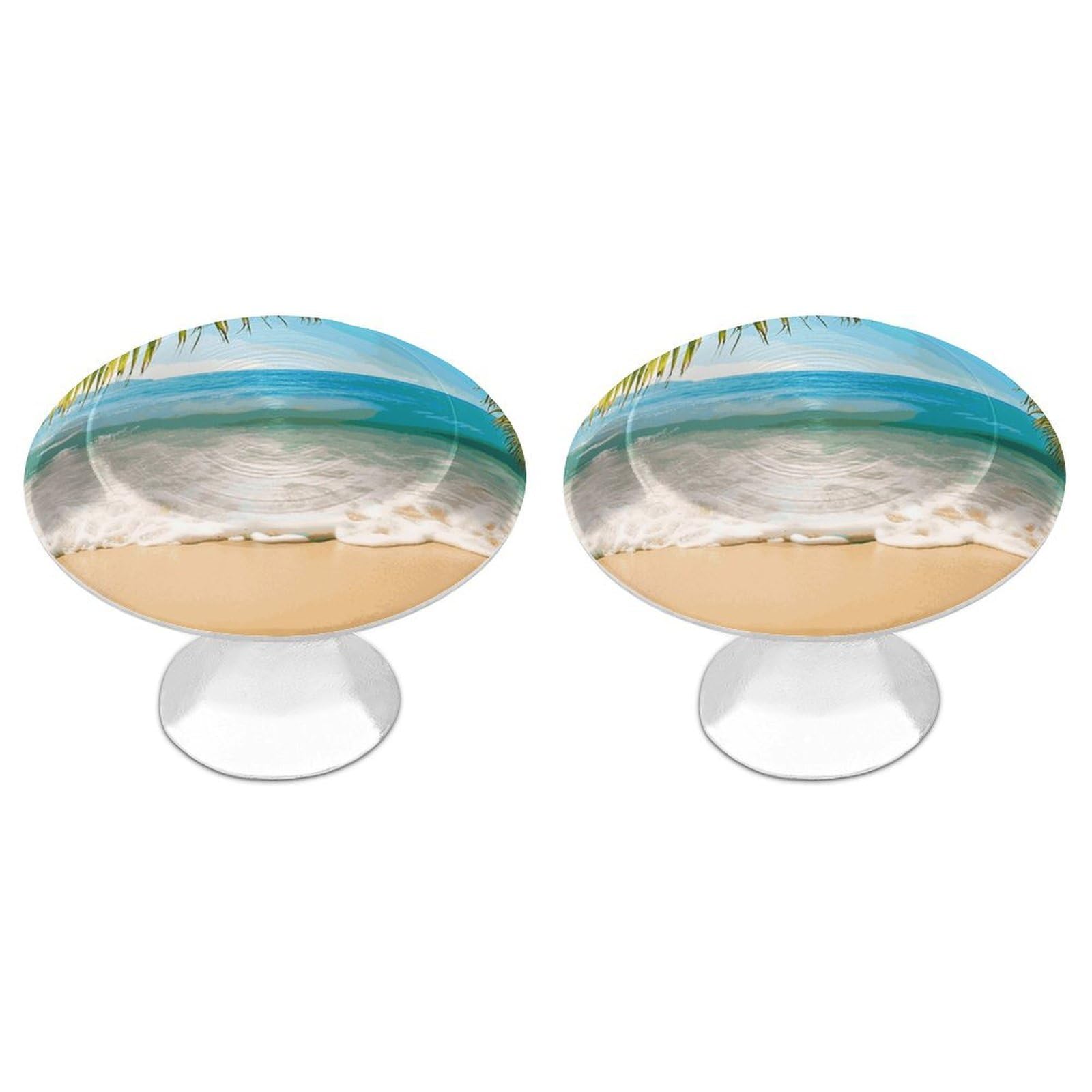 FekiLoot Ocean Sea Beach Palm Leaves Cabinet Knobs Personality Stainless Steel Round Drawer Handles Circle Modern Cabinet Handles Drawer Knobs for Kitchen Dresser Bathroom Cupboard Furniture
