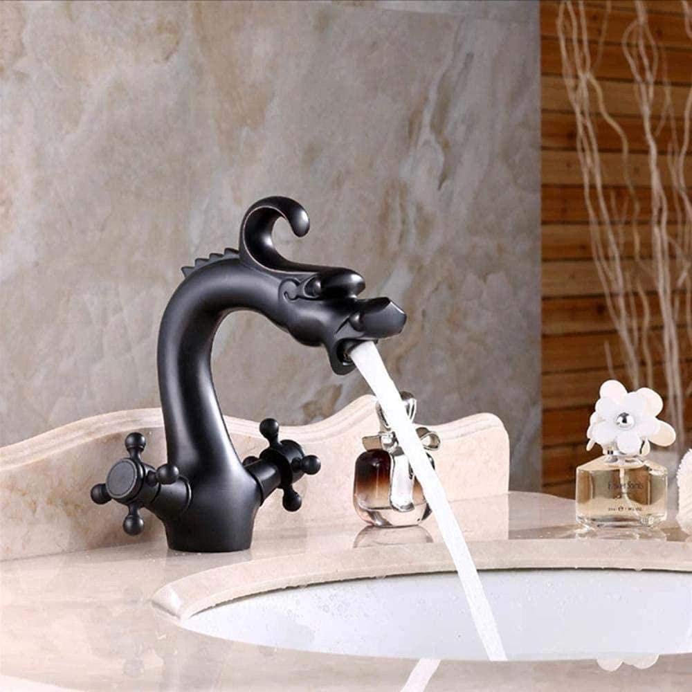 Robinet de bassin dragon en bronze mitigeur eau chaude et froide pour lavabo rétro