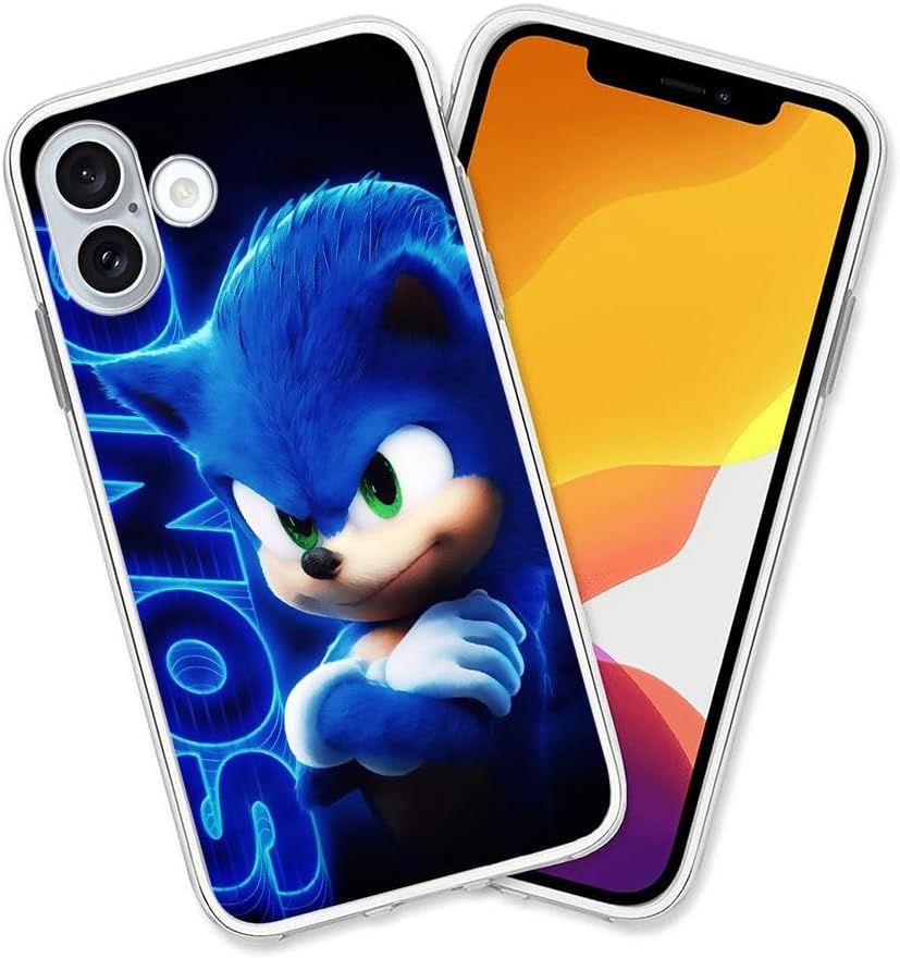 Compatible with iPhone 16 Case, Slim Shockproof Protector Clear Case for Women Girls(Cute-Hededog-Sonic-1)