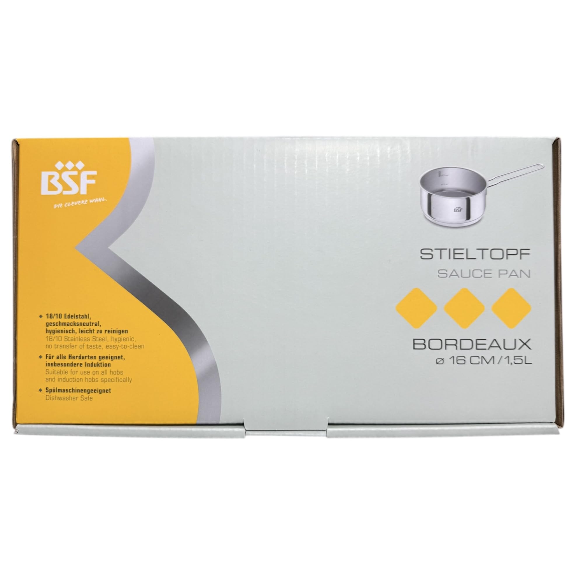 Zwilling BSF Burdeos - Cacerola (16 cm, 1,5 L, acero inoxidable, con escala interior (0,5 l/1 l), cacerola con mango apto para inducción, apto para lavavajillas, cacerola