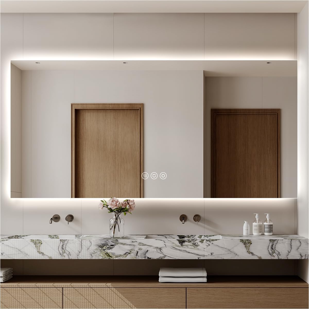 Frameless Backlit Mirror Bathroom 36" H x 66" W, LED Bathroom Mirror with 3-Color Lights, Stepless Dimmable Bathroom Vanity Mirror, Memory Function, Anti-Fog, UL-Listed, CRI 90+