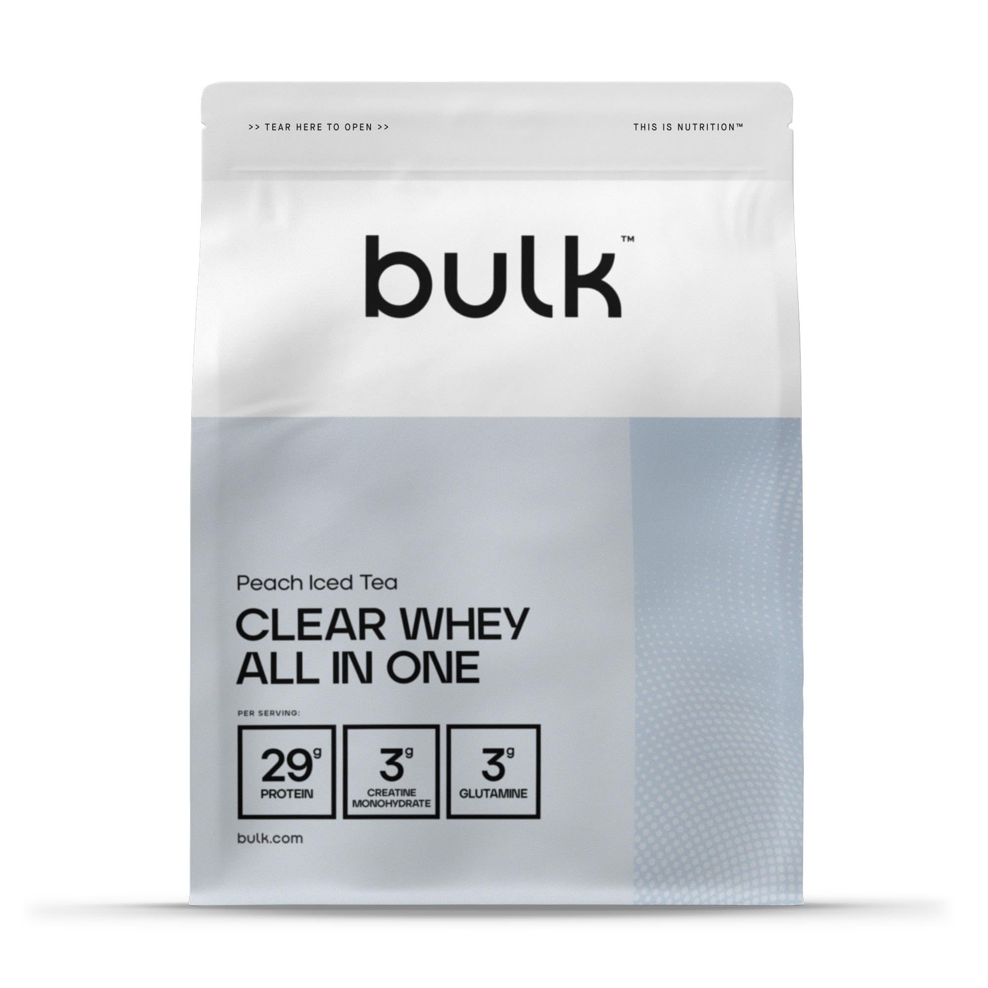 Bulk Clear Whey All in One, Protein Powder Shake with Creatine, Glutamine, BCAA, Carbohydrates, Peach Iced Tea, 500 g, 10 Servings, Packaging May Vary