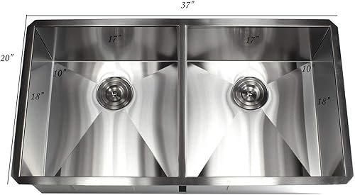 Miniatura 4 de Fregadero de cocina contemporáneo de acero inoxidable de calibre 16, duradero, con doble tazón, con colador de cesta extraíble (37 pulgadas, 5050)