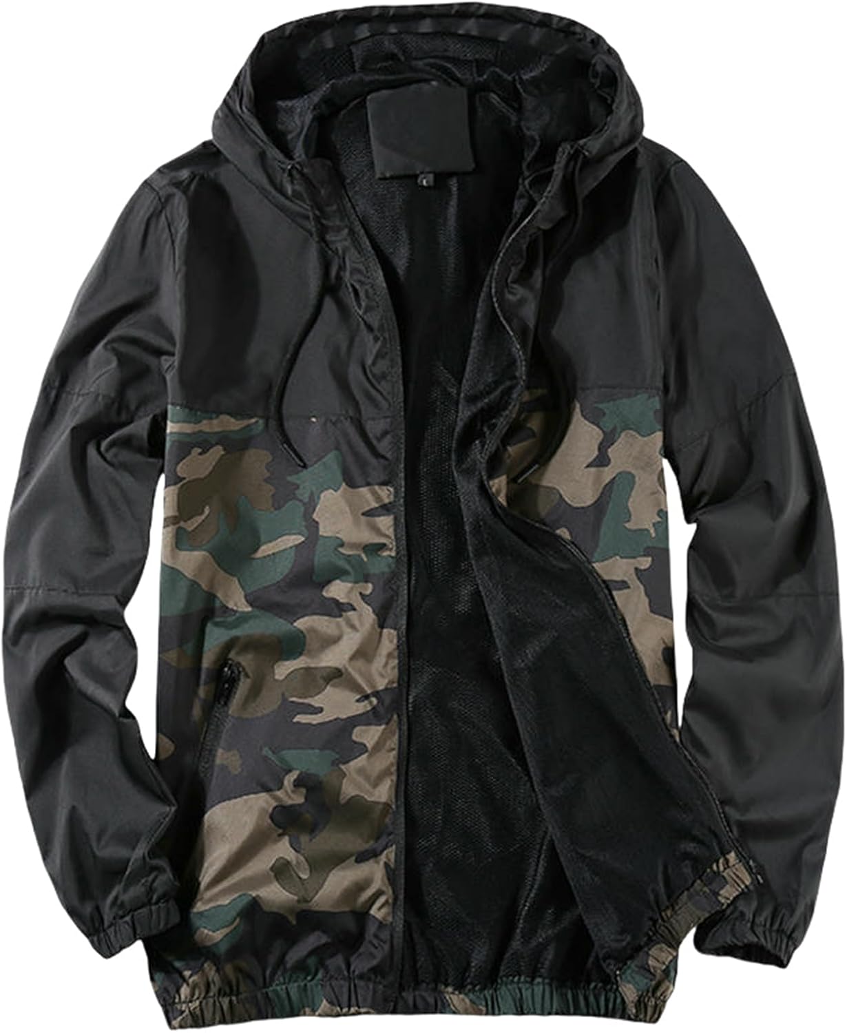 Men's Spring Autumn Camo Sports Breathable Mesh Color Block Jacket Coat