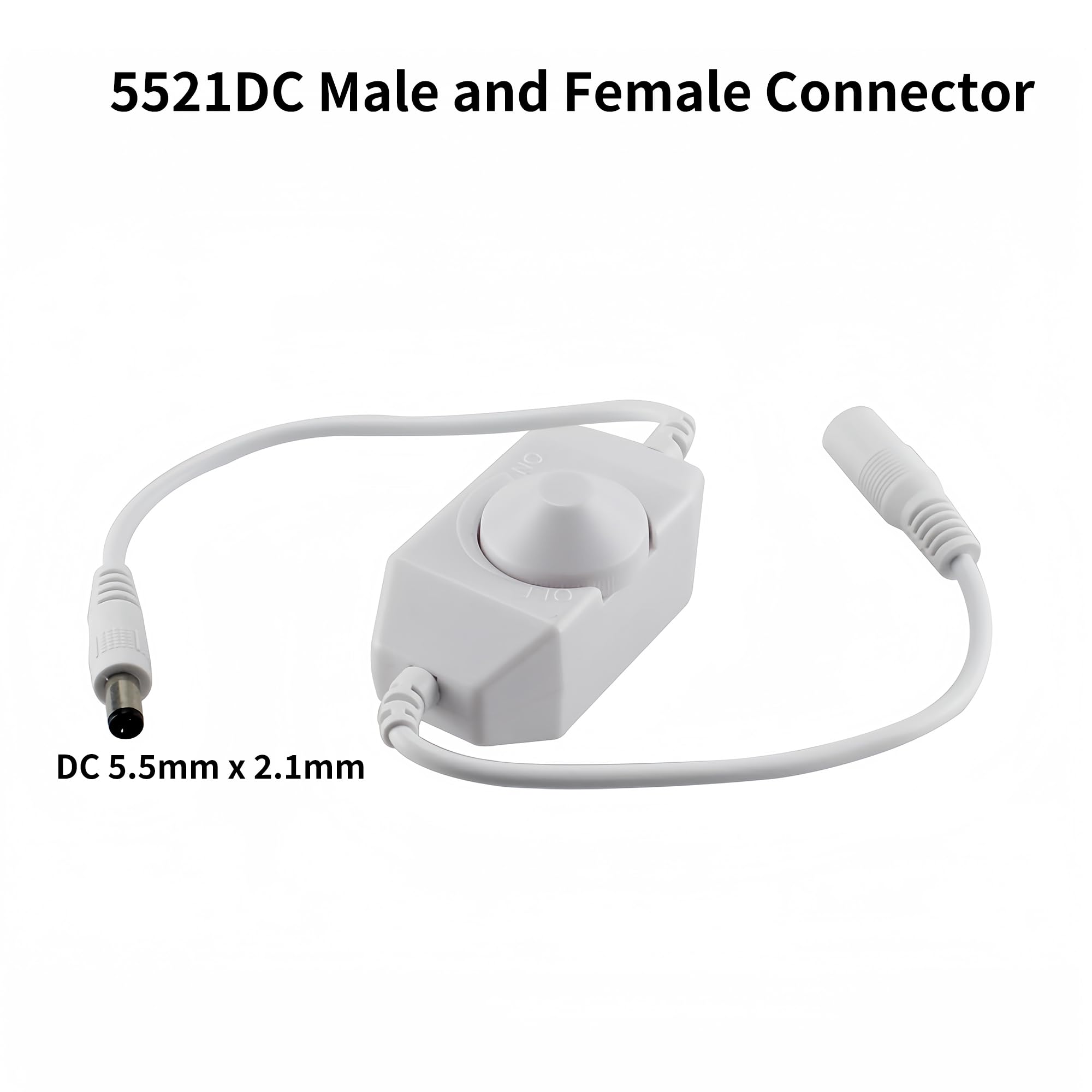 2 Szt. 12V 24V DC Obrotowy Przełącznik Ściemniacza z Złączami 5521DC Męskimi i Żeńskimi (Biały), Regulator Jasności, Ręczny Przełącznik Ściemniacza Pokrętłem do Taśm LED 12V 24V.