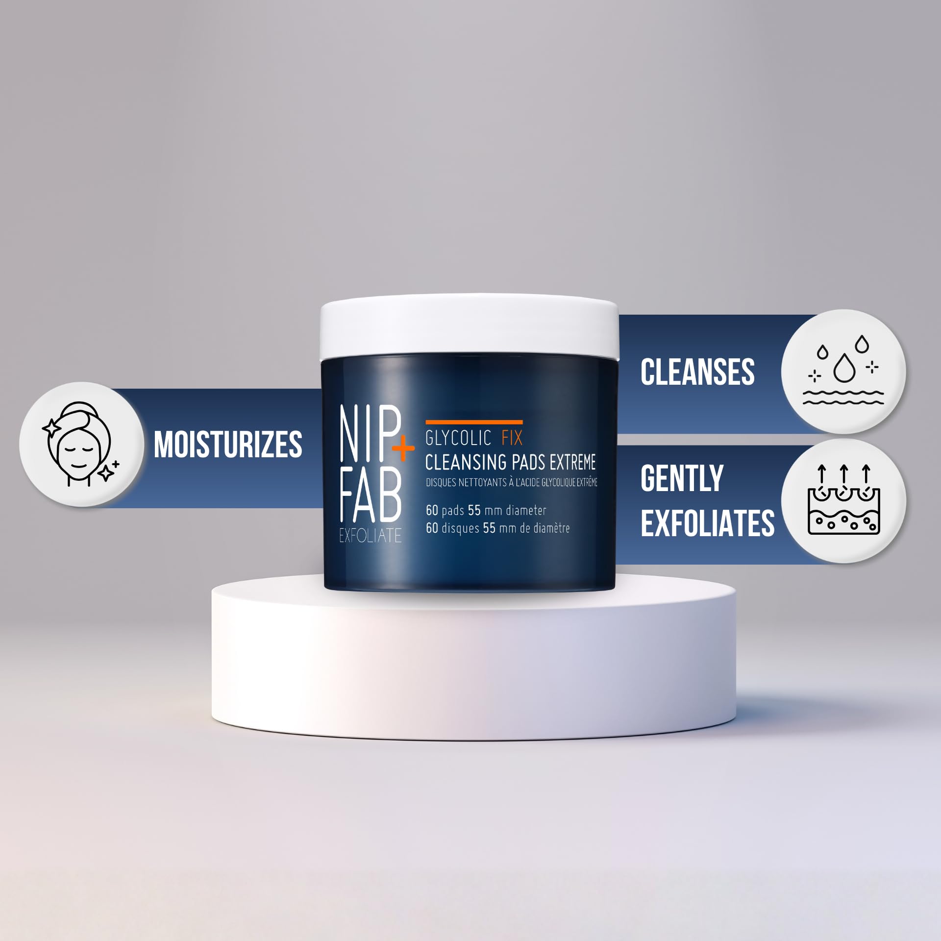 Nip + Fab Glycolic Fix Night Pads Extreme | Złuszczające Płatki z Kwasem Glikolowym na Noc | Peeling Kwasowy | Skoncentrowany Peeling Kwasowy | 60 sztuk