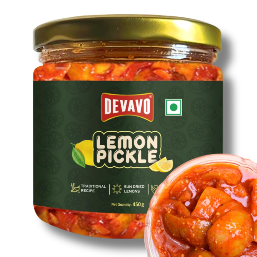 Devavo Lime Pickle 450 g | Traditional Grandma's Recipe | Handmade with Love | Sun Dried Lemons | No Artificial Colour & Flavour