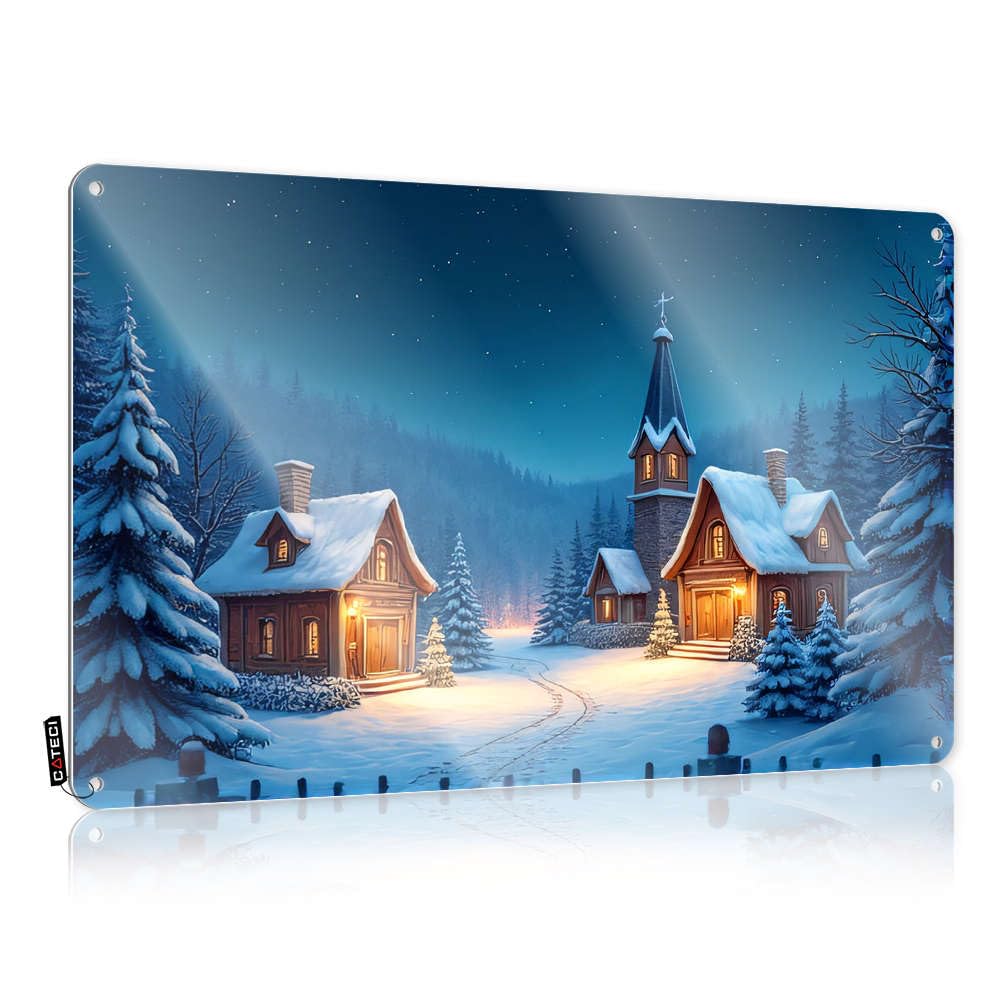 Fzfn Colour Snowy Village With Cozy Houses And Church Under Starry Sky Decorations Lake Life Decor | Old Reusable Decorative Wall Art(30X40cm)