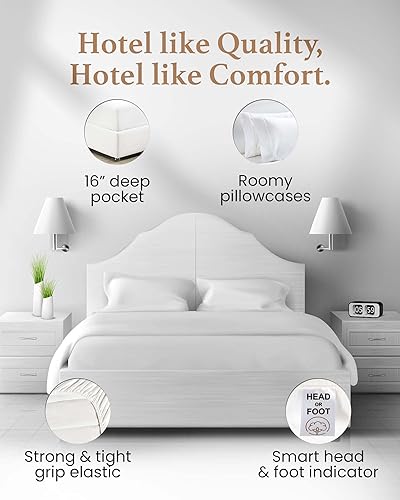 Miniatura 3 de Good Sleep Bedding Juego de sábanas de algodón King de 4 piezas, 800 hilos, bolsillo profundo de 16 pulgadas, suaves y transpirables, sábanas de