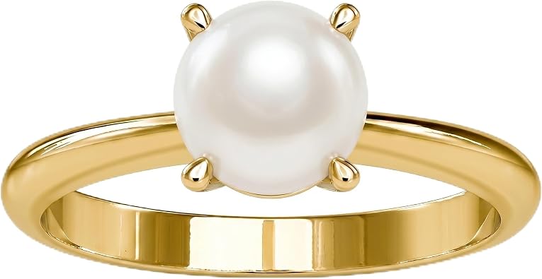 8mm Round Pearl Engagement Rings for Women 10K 14K 18K Gold Natural Tahitian/Akoya/Freshwater Pearl Promise Wedding Anniversary Ring for Her Size 4-15