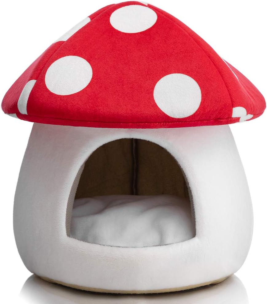 Hollypet Warm Small Pet Animals Bed Dutch Pig Hamster Nest Hedgehog Rat Chinchilla Guinea Habitat Mini House, Red Mushroom : Pet Supplies