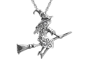 925 Sterling Silver Witch Necklace - Gothic Wiccan Halloween Jewelry for Women