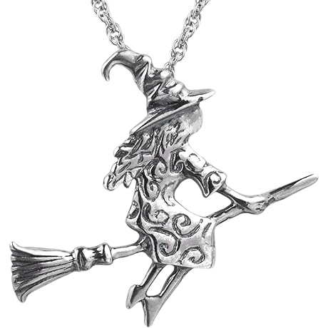 925 Sterling Silver Witch Necklace - Gothic Wiccan Halloween Jewelry for Women
