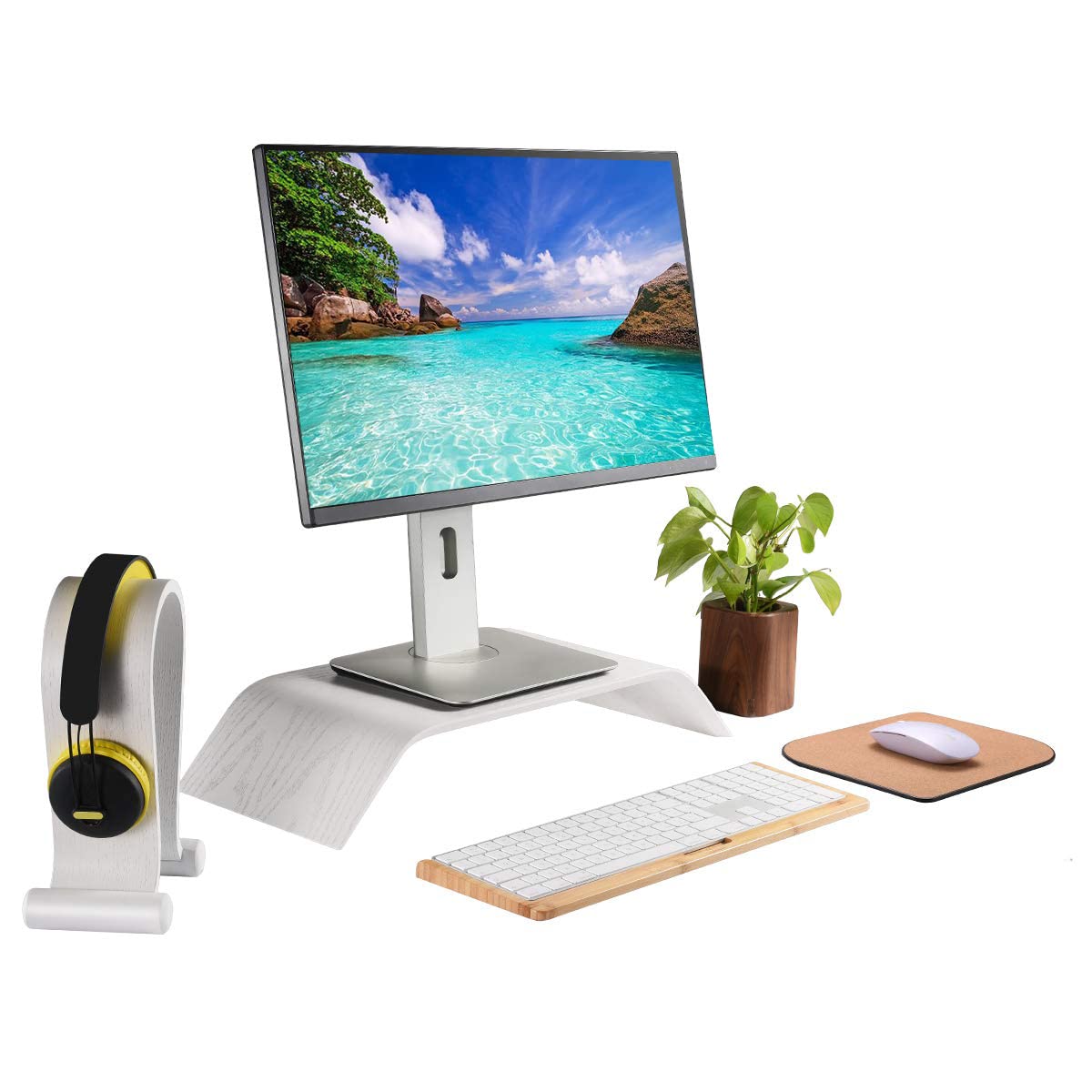 Amazon.co.jp: Samdi 木製コンピュータモニタースタンド デスクトップ