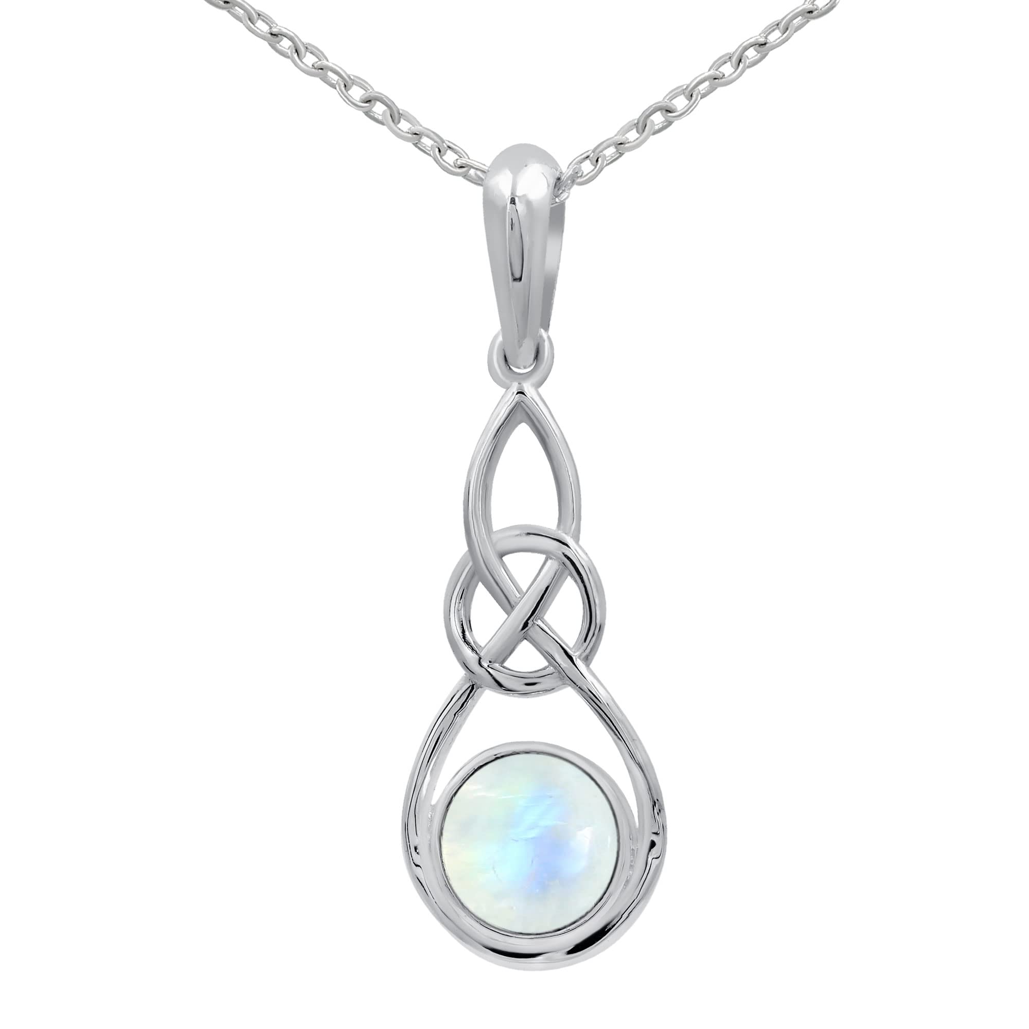 Natural Labradorite/Moonstone/Amethyst/Turquoise/Lapis Round Shape Gemstones Celtic Kont Design Pendant Necklace for Women - 925 Silver Plated Handmade Jewelry Necklace Gift for Her-image-5