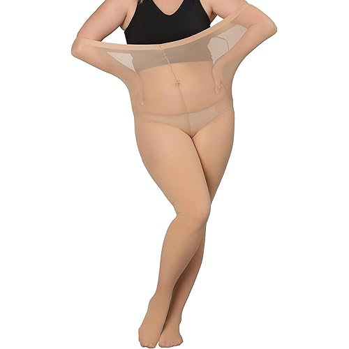 DancMolly Plus Size Tights for Women, Control Top Semi Opaque Nylon Pantyhose High Waist
