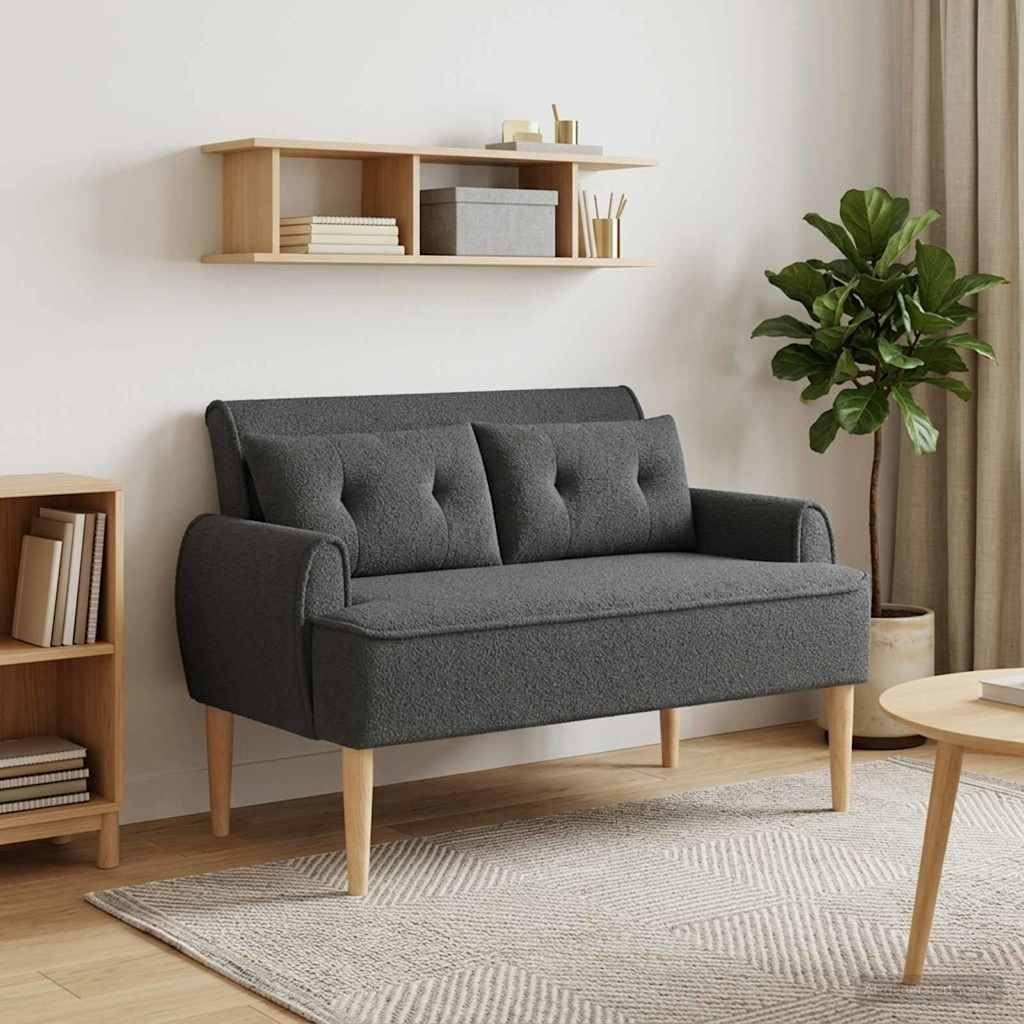 Banco de 2 plazas gris oscuro 117 x 67 x 77 cm Bouclé banco acolchado con cierre de botón, cojín extraíble, marco de madera resistente para salón, pasillo, dormitorio, comedor