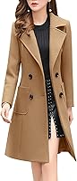 ebossy Women's Elegant Wool Blend Pea Coat Notched Lapel Double Breasted Winter Warm Mid Long Overcoat