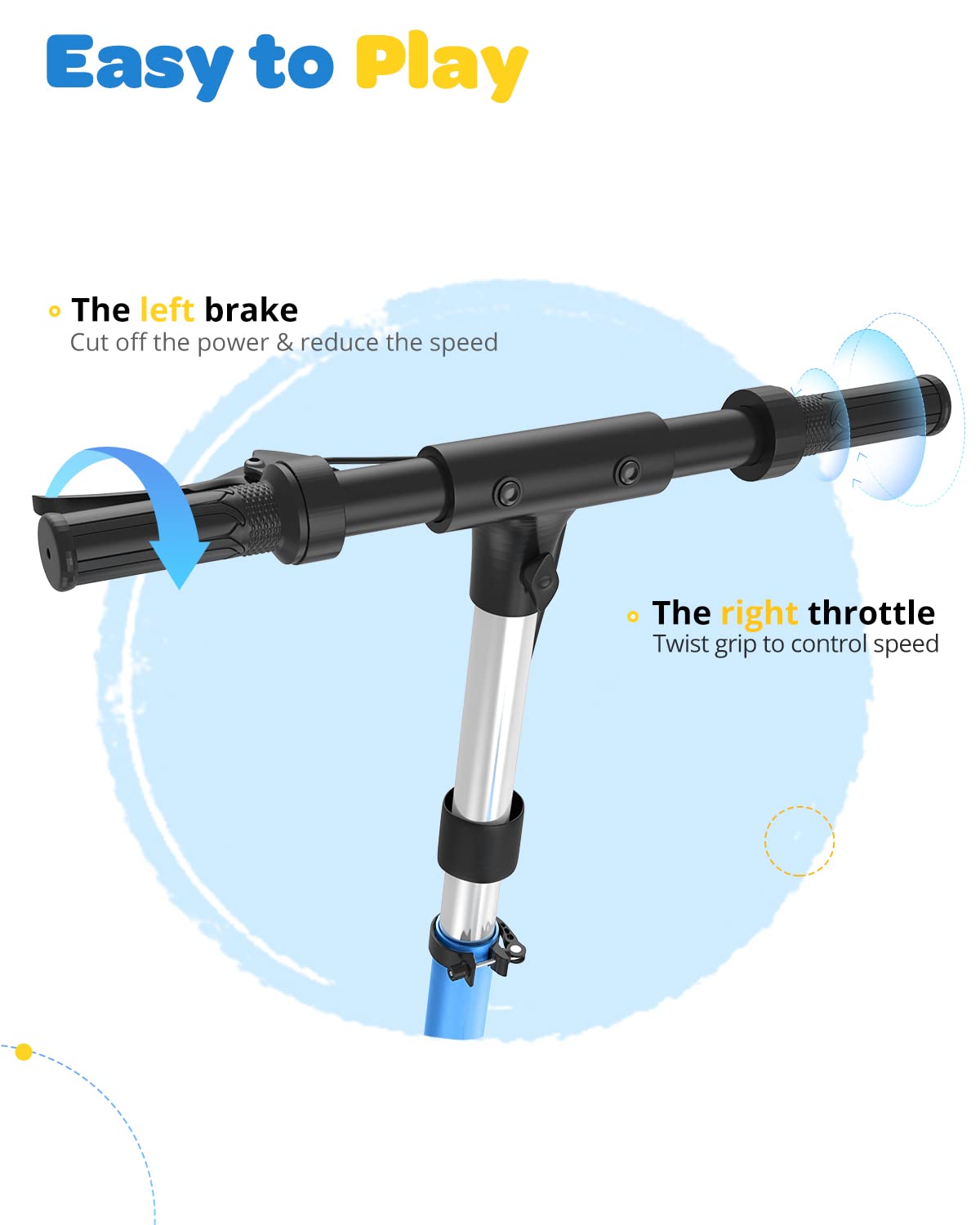 Close-up of MAXTRA E120 Electric Scooter handlebars showing left brake and right throttle