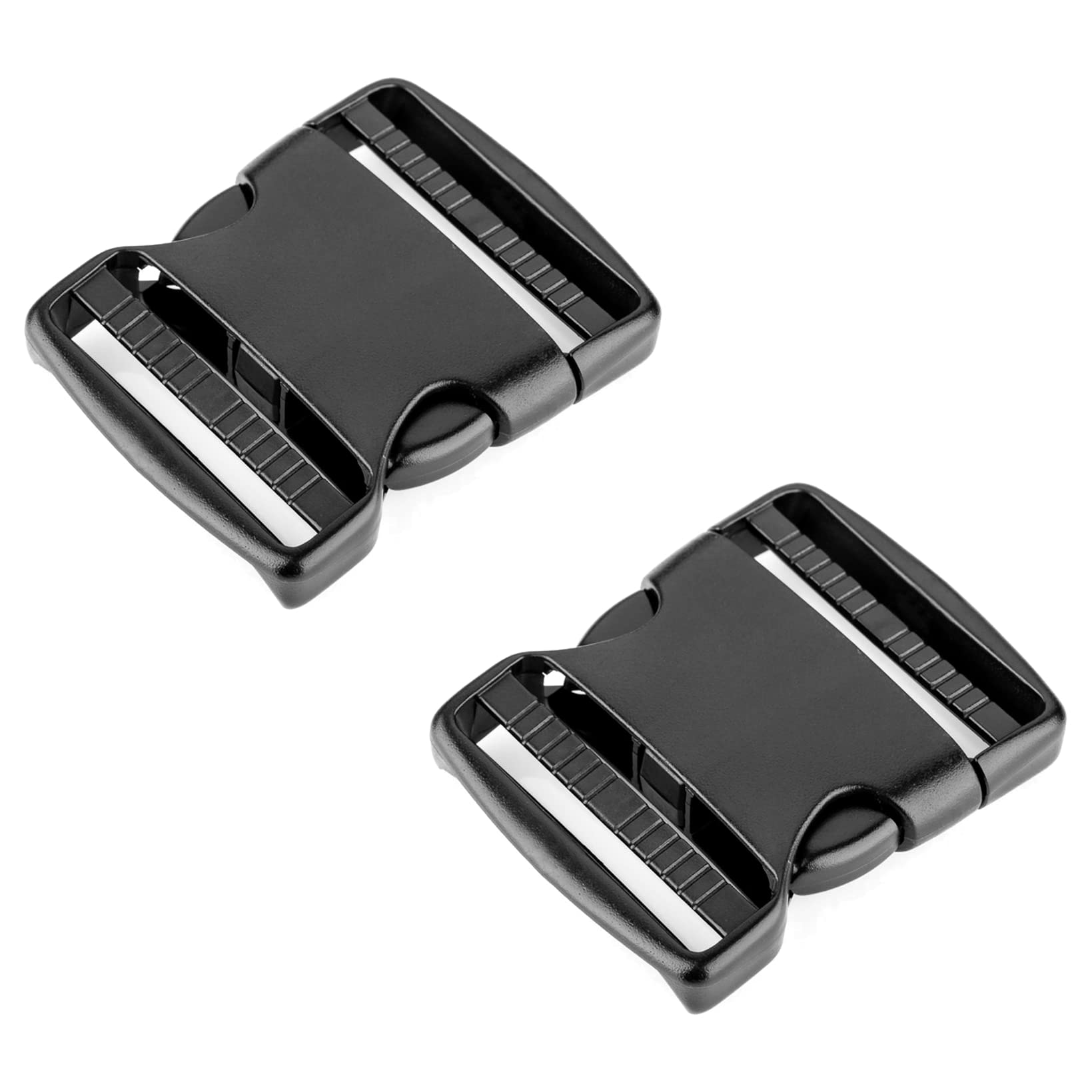 SolaDirect Side Release Buckles Clips for 50 mm / 2 inch Webbing Strap, Squeeze Fasteners, Black Delrin Plastic (Pack of 2)