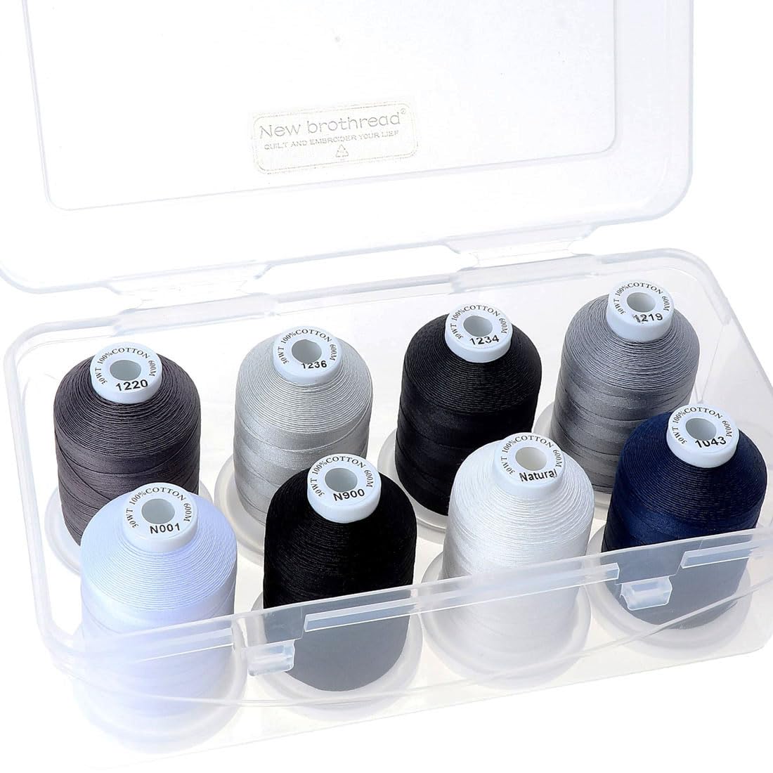 New brothread 100% Mercerized Cotton Threads with Box -8xMonochrome