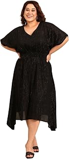 The Pink Moon Women's Maxi Plus Size Black and Gold Lurex Dress with Waist Smocking Dress - (DRS_SMKING_GOLDLX) Price In India