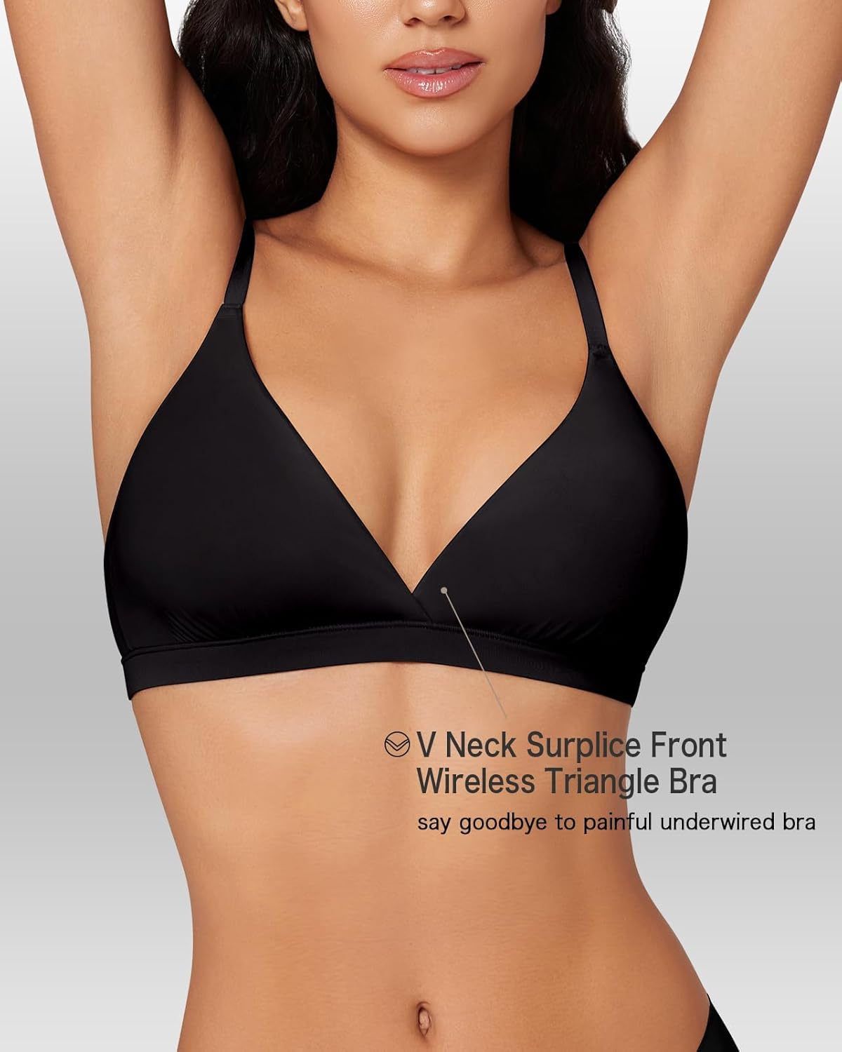 Triangle Bralette for Women Deep V Removable Pads Unlined Bra Comfortable Neck Wireless Seamless Smoothing Bra Top Black - Image 4
