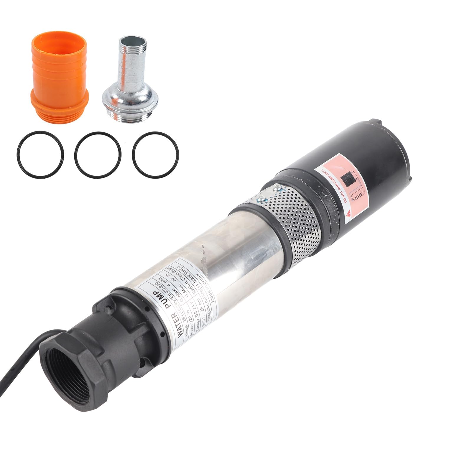 Bomba de pozo profundo solar de 24 V, 220 W, acero inoxidable IP68, alta eficiencia y 20 m de máxima, ideal para riego agrícola, acuicultura y uso doméstico