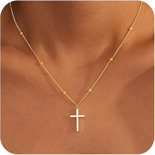 Collar con cruz para mujer. Chapado en oro y plata de 14 quilates, delicado colgante largo con infinito, moderno, resistente al deslustre, joyería impermeable, sencilla, religiosa, cristiana.