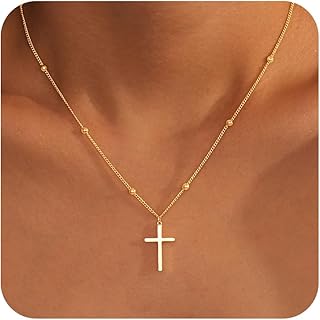Cross Necklace for Women 14K Gold/Silver Plated Dainty Infinity Long Pendant Charm Necklace Trendy Non Tarnish Waterproof Jewelry Simple Religious Christian Baptism Faith Jewelry Gifts Christmas Stocking Stuffer