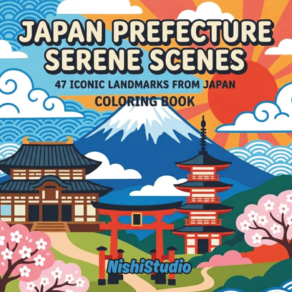 Japan Serene Scenes Coloring Book for Adults: 50 Iconic Landmarks from All 47 Prefectures with Relaxing Designs & Fun Travel Trivia