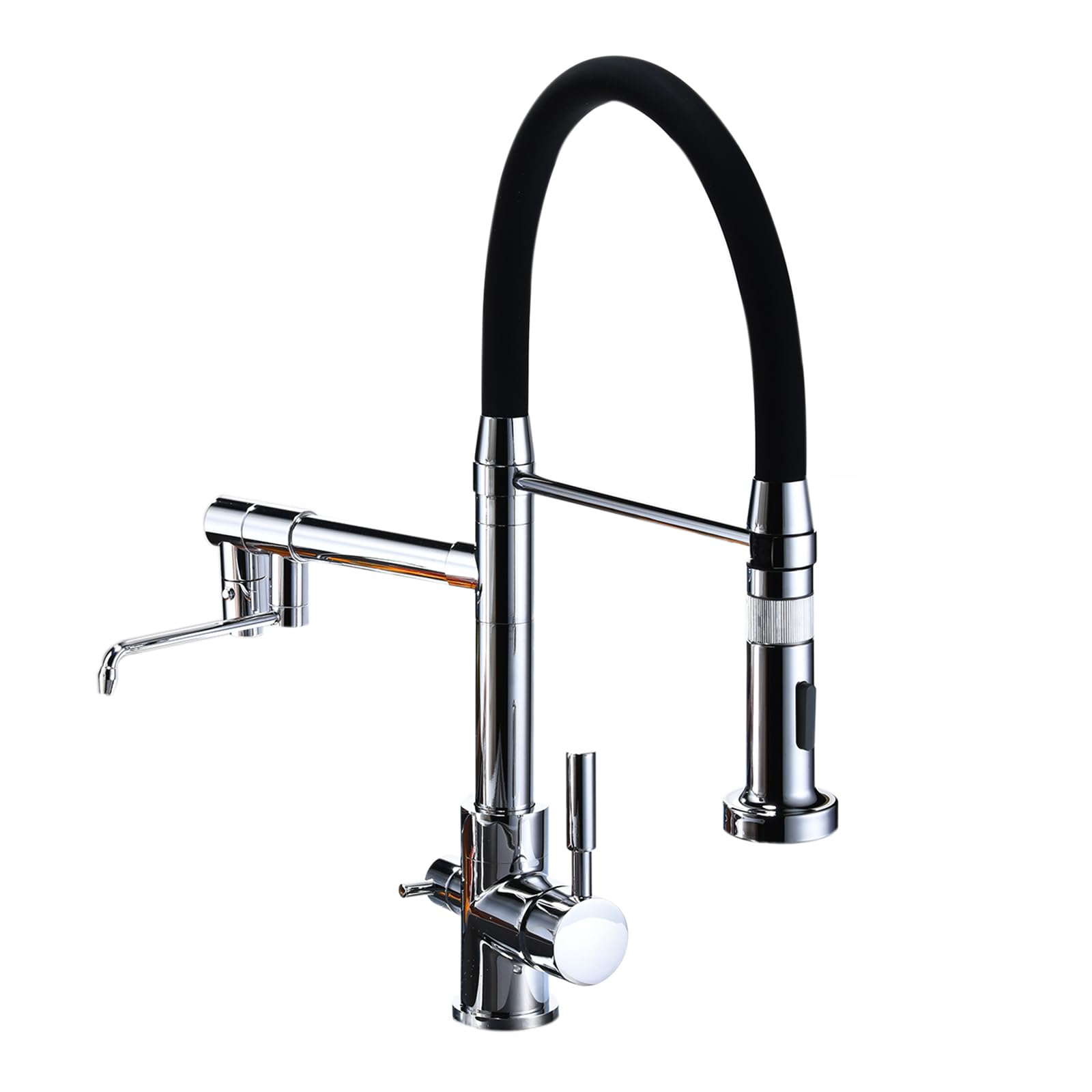ZYCHSJXA 3 Way Kitchen Sink Tap Pull Out Chrome Plated Brass Taps Flexible Swivel 4 Modes-Chrome