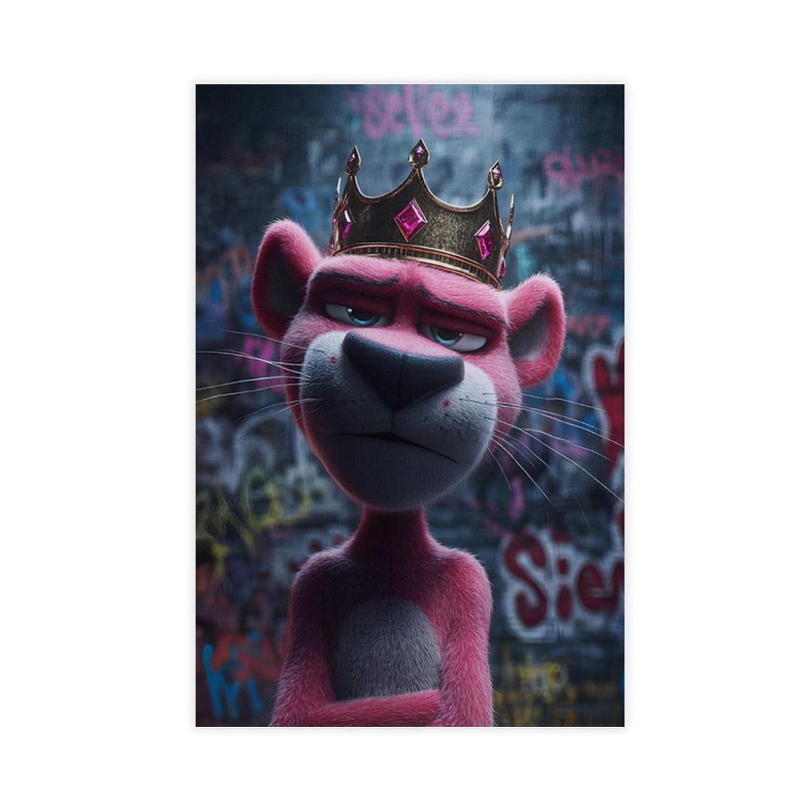 NFFBGFD Graffiti Pink Panther Canvas Poster Bedroom Decor Landscape Decor Gift 08x12inch(20x30cm)