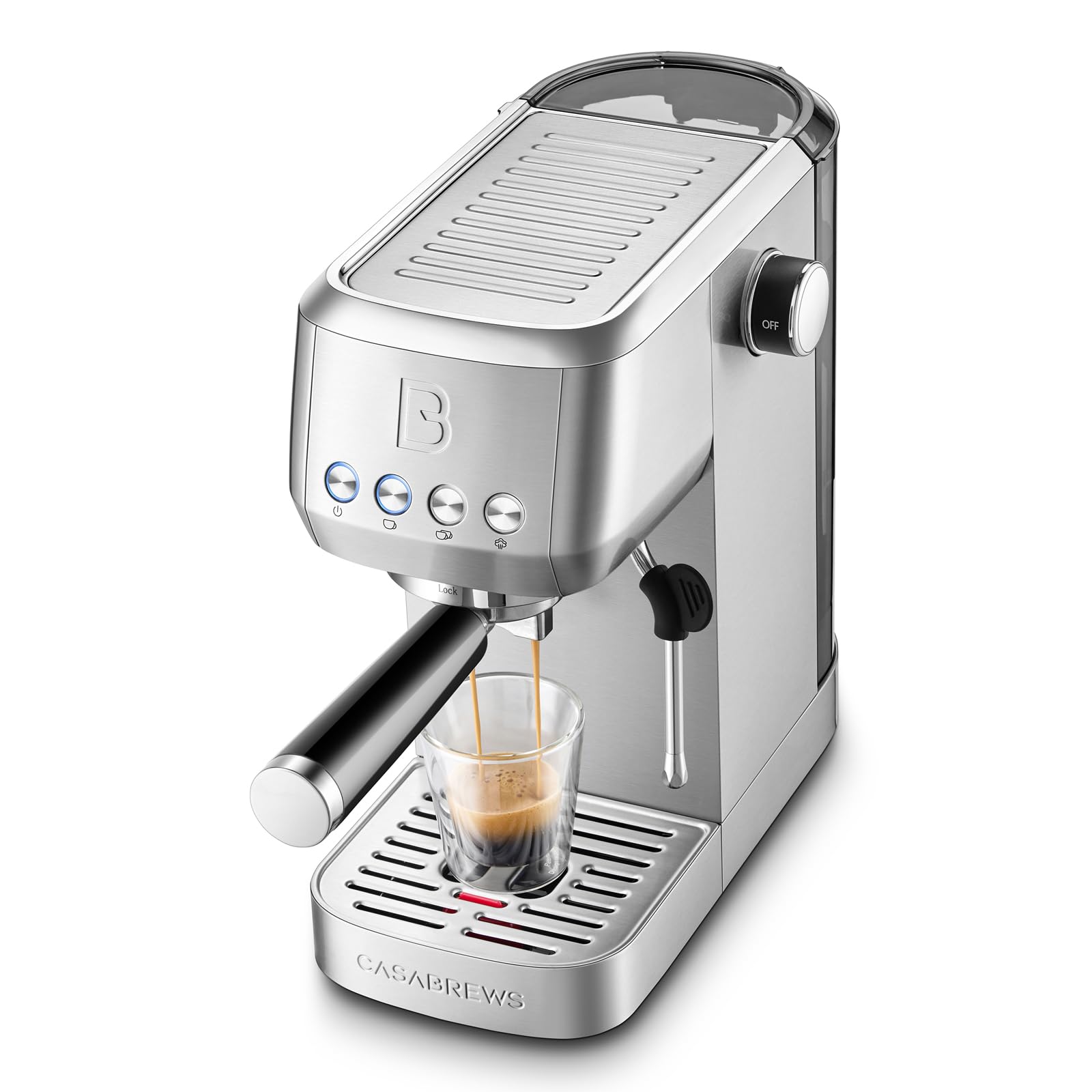 CASABREWS 3700 Essential Stainless Steel Espresso Machine with Steam Wand | 20-Bar Italian Pump, Powerful Steam Wand, 43.9oz Removable Water Tank, Compact Espresso Maker for Home, Cappuccino & Latte