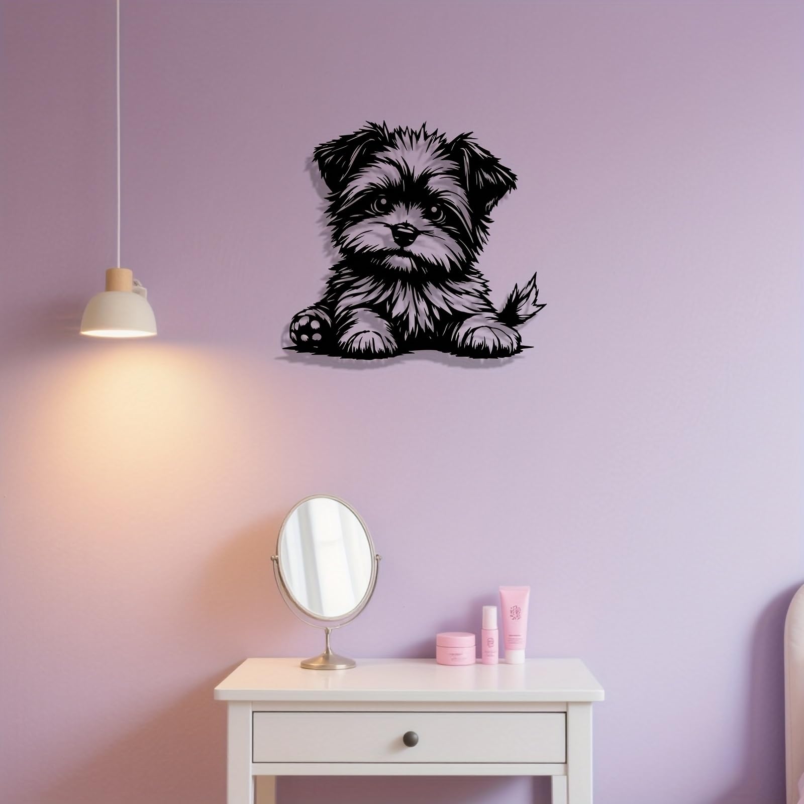 Generico Decoración de pared abstracta contemporánea de Metal con diseño de Yorkshire Terrier de dibujos animados - Hierro Retro Resistente a la Sal para interiores y exteriores, hogar