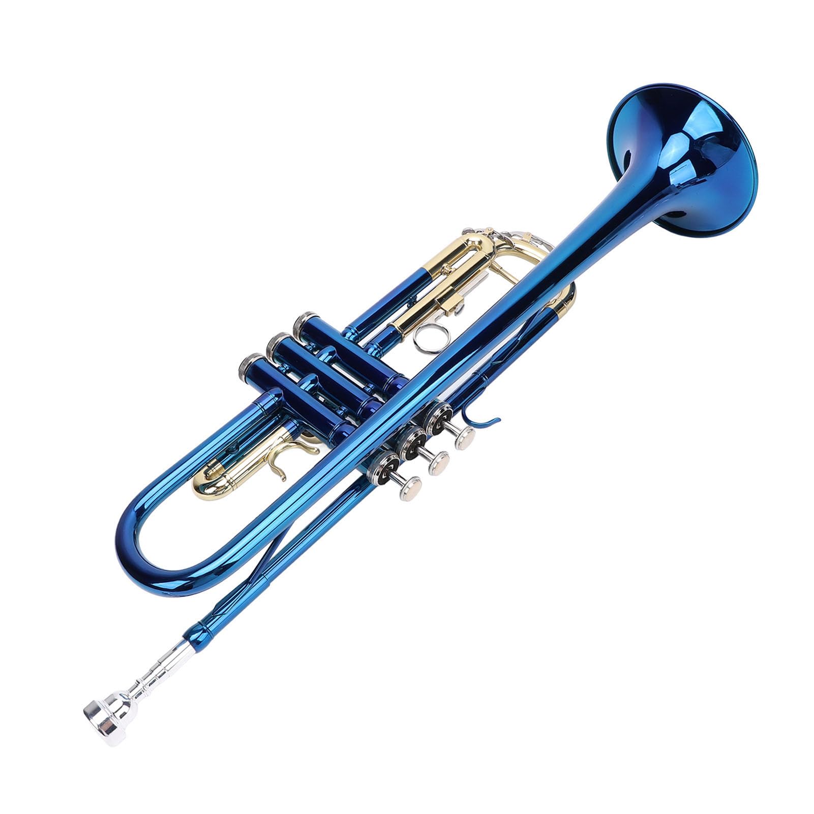 Tromba, Tromba per Prestazioni Professionali Eccellente qualità del Suono Tromba Standard in Sib Colore Blu Tasti in Rame Dorato Tromba per Principianti con Bocchino Comodo per