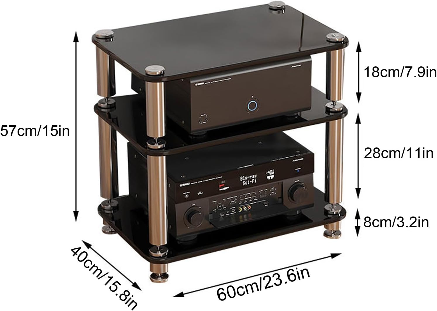 Audio-Video Rack Stand, Entertainment Video Game Console Cabinet Shelf, Game Console Stand Wooden, Display Record Player Stereo Receiver, for Living Gaming Recording Room(Milky white,60*40*57cm)