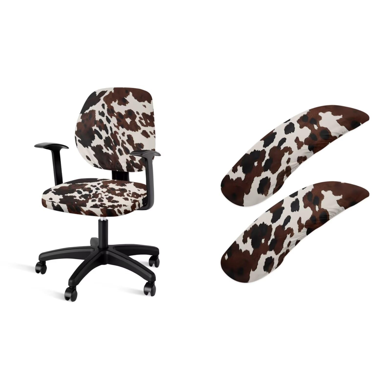 Eheartsgir Brown Cow Print 4pcs Office Rotating Swivel Chair Armrest Protective Covers Washable Protective Desk Chair Slipcovers for Home Indoor Living Room Computer Gaming Chairs Decor