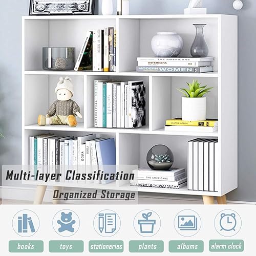 Miniatura 20 de IOTXY - Estantería baja, organizador de madera, 3 niveles con base, estantería horizontal, 10 cubos, color blanco cálido Blanco cálido,Azul