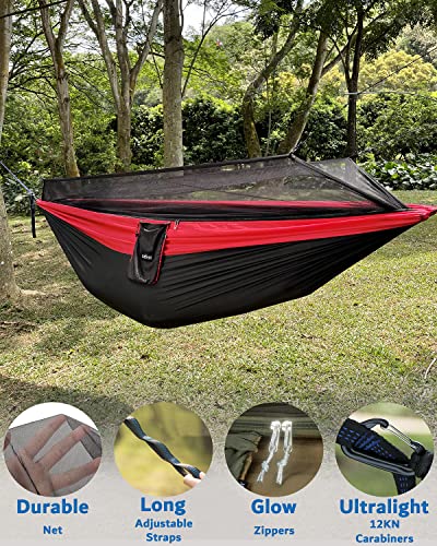 Image of Sunyear Camping Hammock, Portable Single & Double Hammock with Net, 2 Person Hammock Tent with 2 * 10ft Straps, Best for Outdoor Hiking Survival Travel