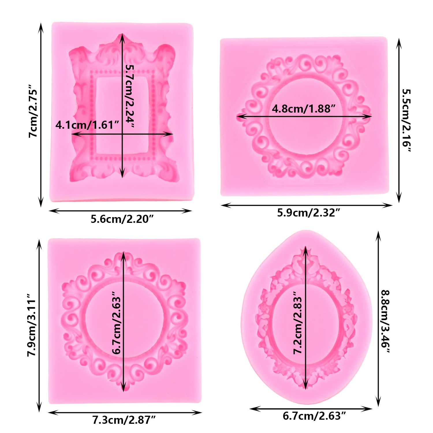 Stampi in silicone per cornici barocche per foto, fondente
