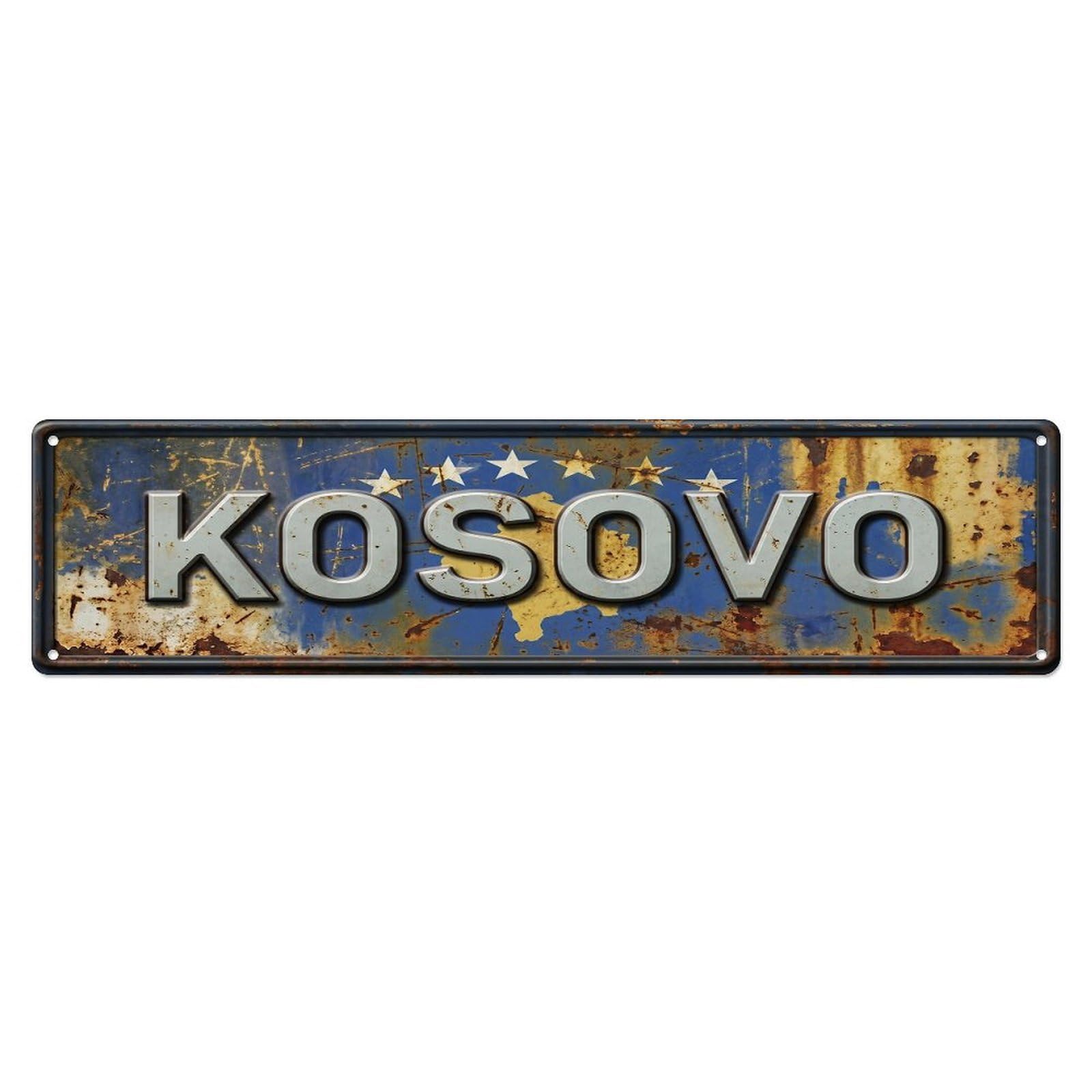 Vintage Kosovo Flag Pattern Metal Tin Sign
