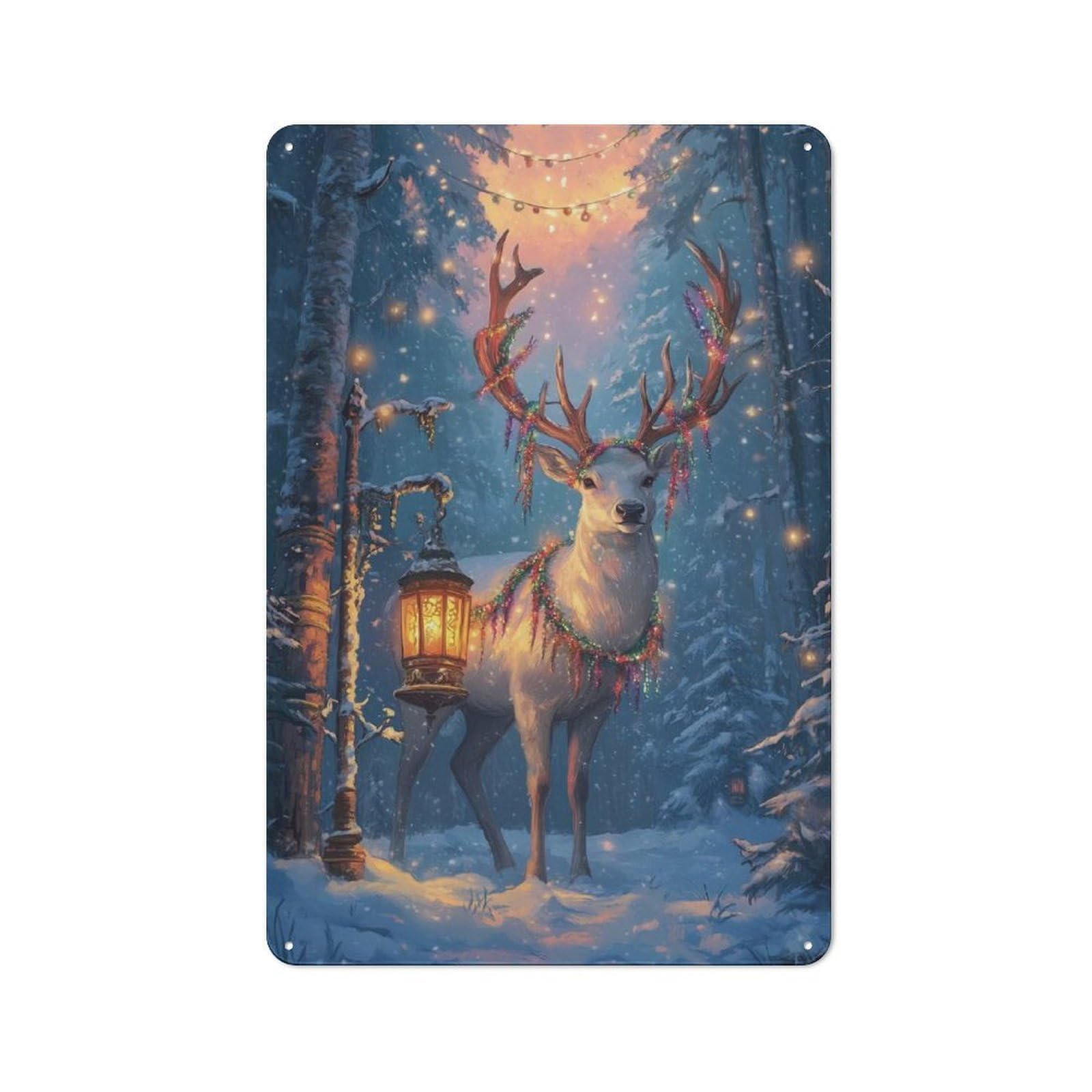 Junmoney Reindeer In Winter Wonderland Vintage Metal Wall Sign 30X20cm For Garage Or Workshop, For Metal Sign Collectors, For Garage And Workshop Walls