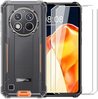 Case for Oukitel G1 + [2 Pack] Glass Screen Protector Tempered Film - Transparent Silicone Soft Flexible Bumper Shockproof TPU Protective Cover Shell for Oukitel G1 Clear