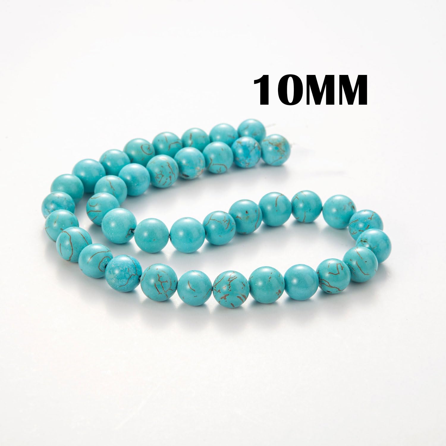 100 cuentas de piedra natural de 10 mm, cuentas redondas de turquesa sueltas con cuerda elástica para pulseras, collares, fabricación de joyas