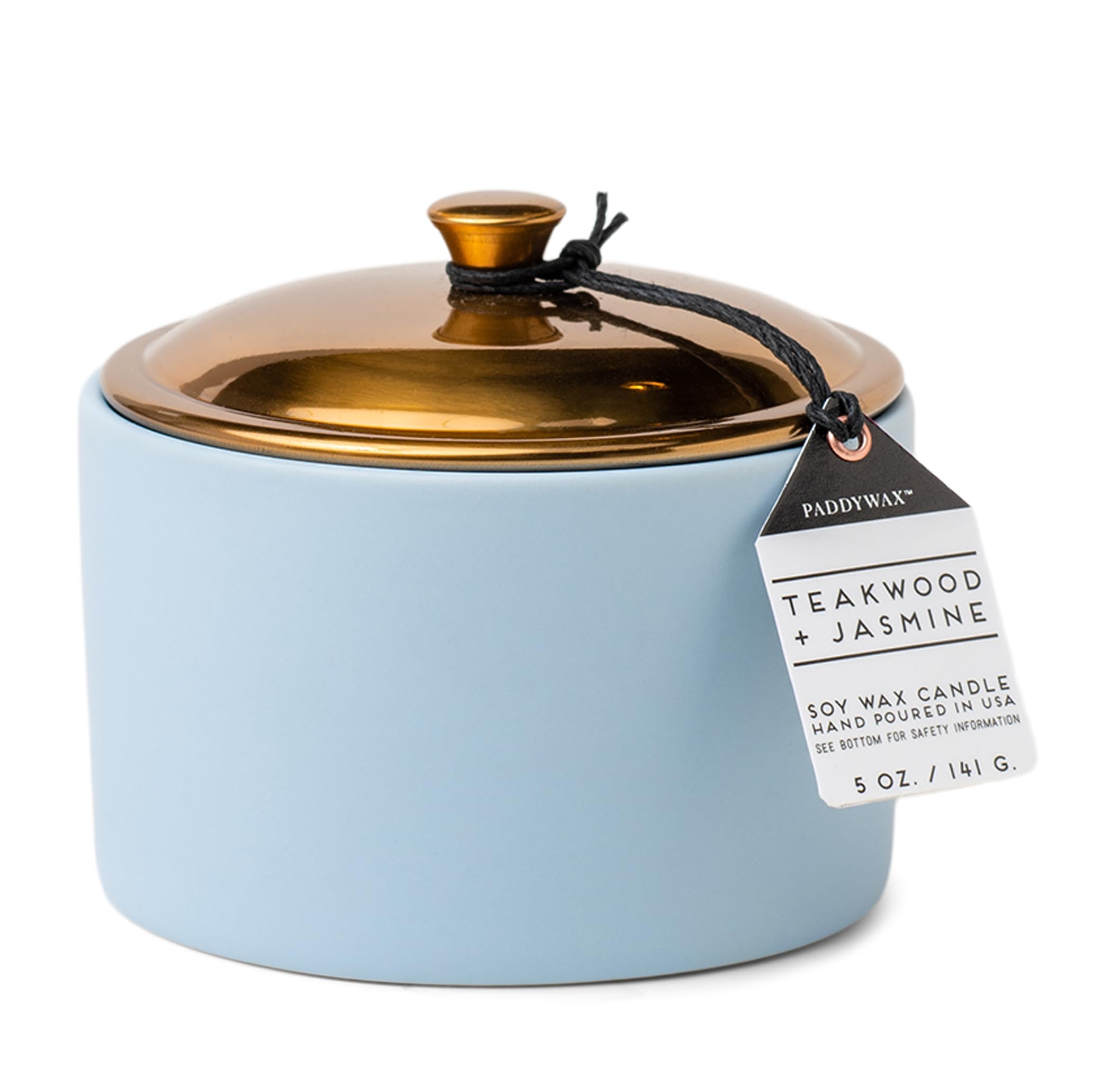 Paddywax Scented Candles Minimalist Hygge Collection Artisan Candle in Matte Ceramic Container with Lid, 141g, Teakwood & Jasmine