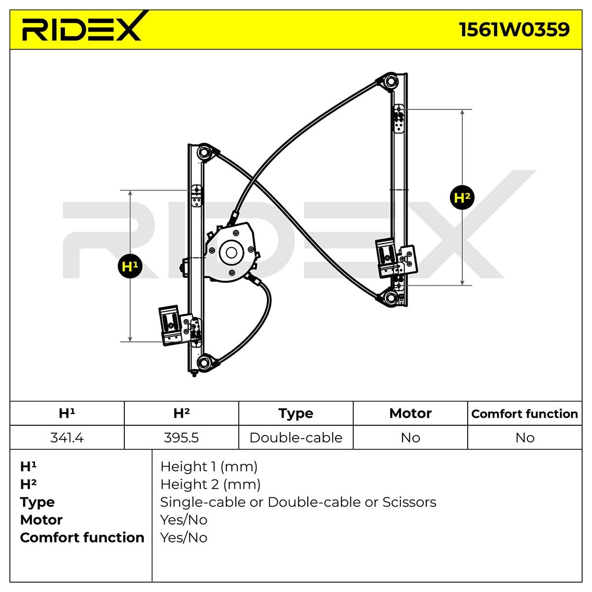 RIDEX 1561W0359 Elevalunas eléctrico Delante, Izquierda sin electromotor Compatible con VW POLO 6N2